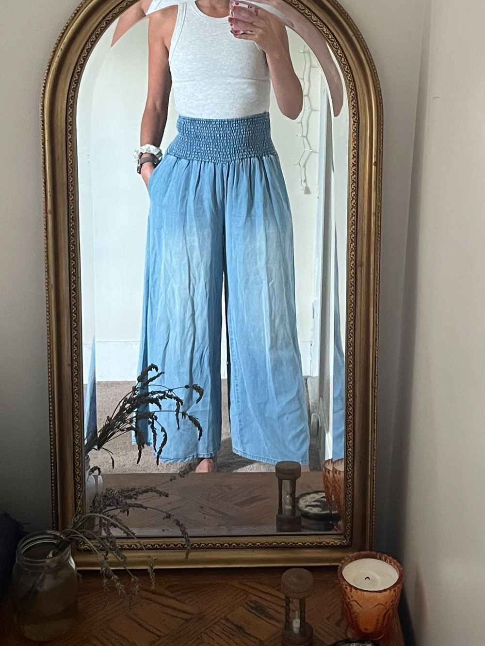 Oli & Hali Washed Wide Leg Tencel pant Boho Comfy Small